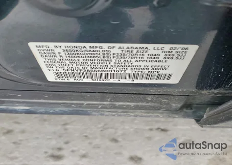 2006 Honda Pilot Ex z USA, uszkodzony, nr VIN 5FNYF28556B031672